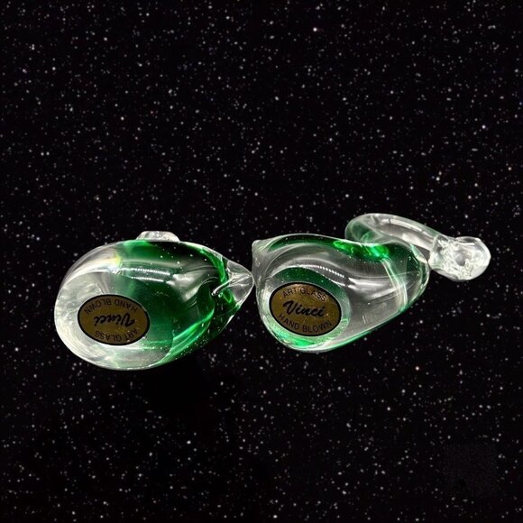 Vintage Vinci Green Hand Blown Art Glass Birds Sommerso Figurines 4”t 3”w - Picture 7 of 7